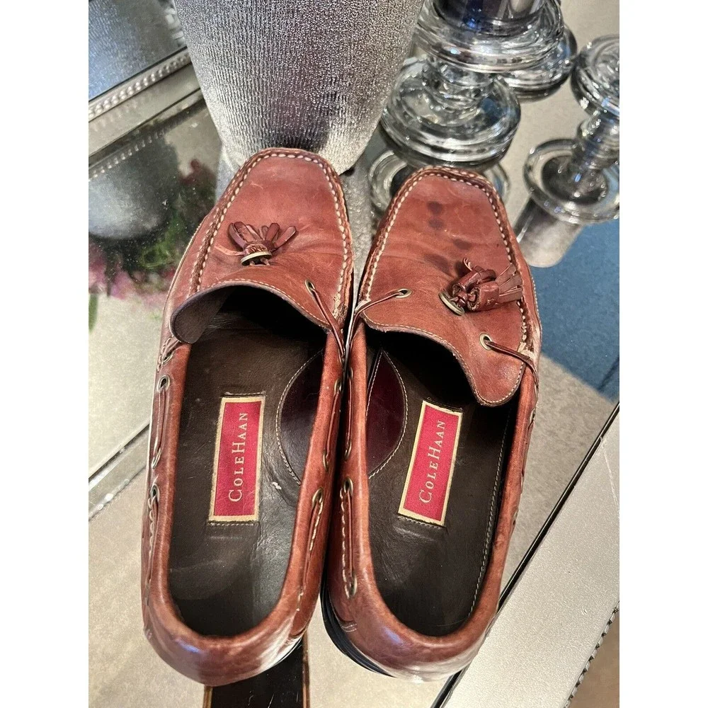 Men’s Cole Haan Genuine Leather Tassel‎ Loafer Shoes Size 8M Brown Oxford